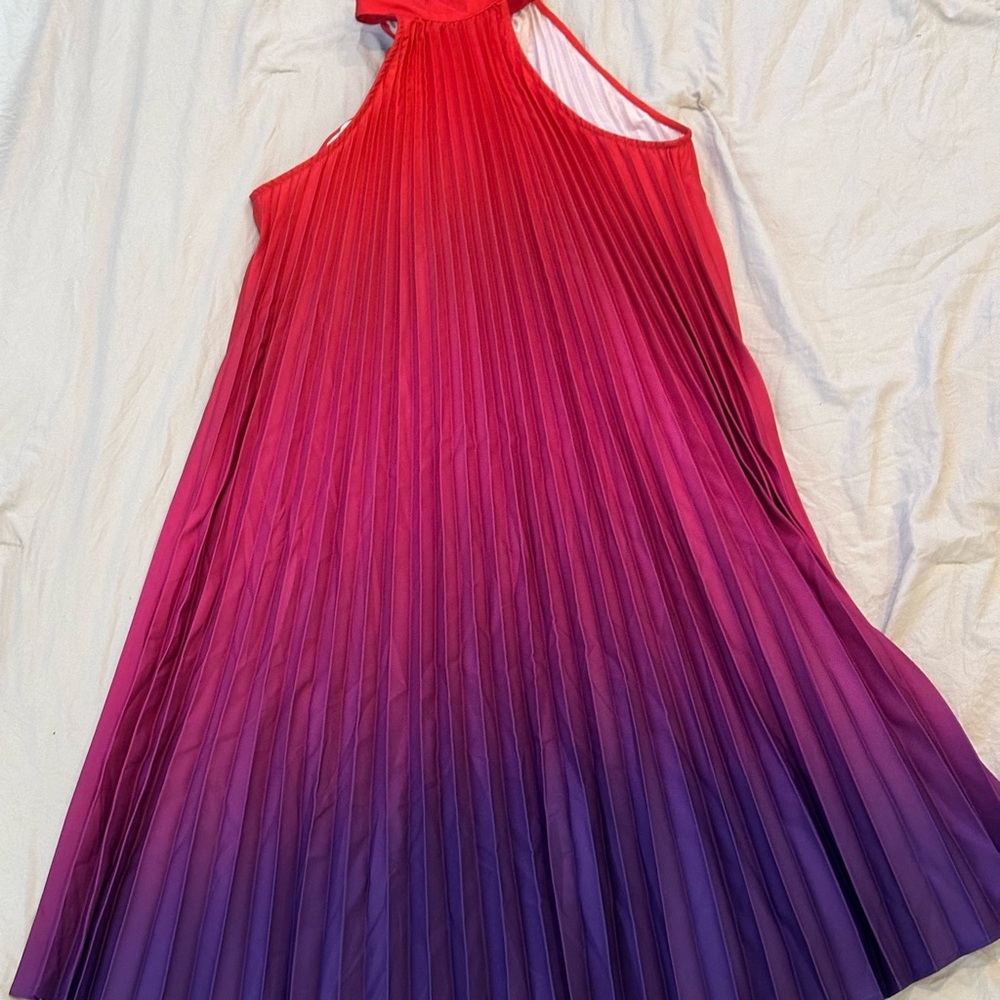 Red and Purple Maternity Pleated Dress
